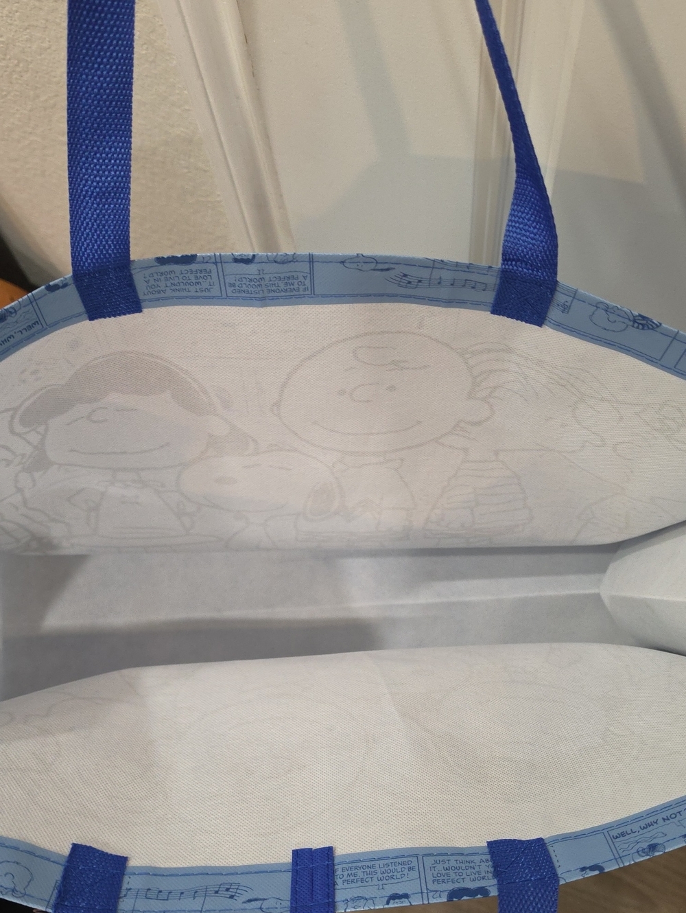 Peanuts Snoopy & The Gang Newspaper Skits Shopper Tote Bag- Blue - Picture 9 of 9